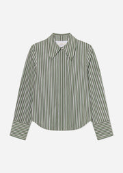 Fitted Shirt in Striped Poplin - Green and White - CO Collections